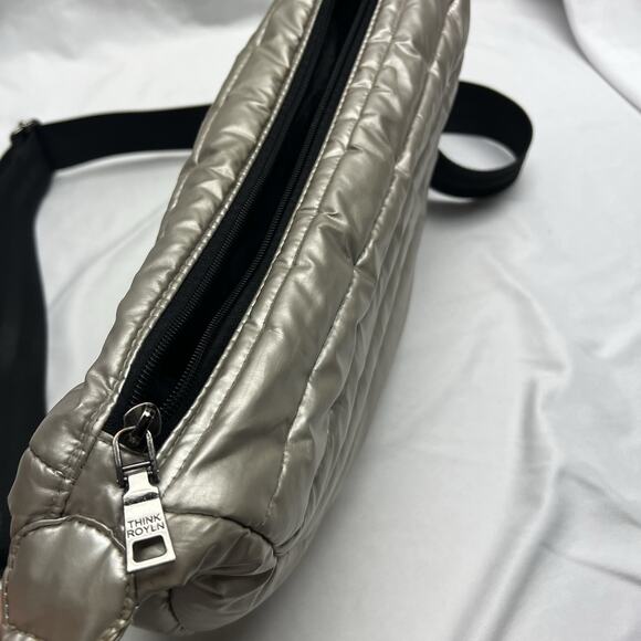 Think Royln Elton Hobo Designer Crossbody Silver Puffer Handbag Half-Moon - Picture 7 of 11